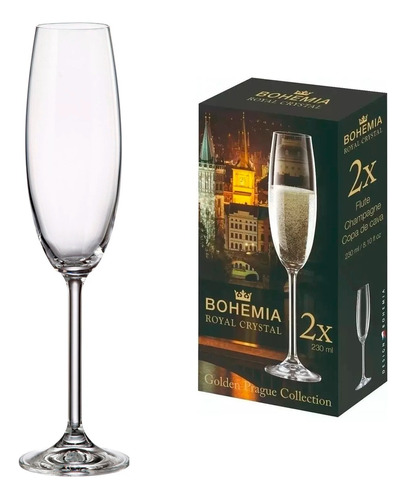 Copa De Cristal Bohemia Champagne 230ml X6 Tallo Alto