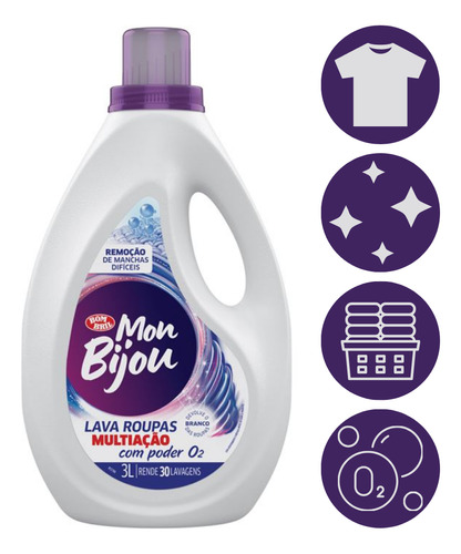 Lava Roupa Branca Remove Mancha O2 Mon Bijou Bombril 3l