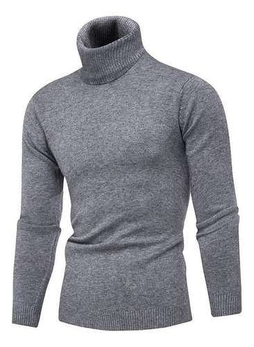 Blusa Tricot Lã Masculina Canelada Gola Alta