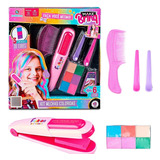 Kit Menina Salão Beleza Prancha Mecha Colorida Pinte Cabelo