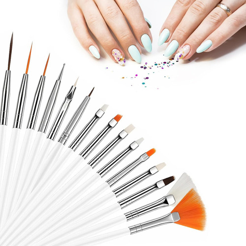 Set De 15 Pinceles Para Diseño De Uñas. Decoración Manicure