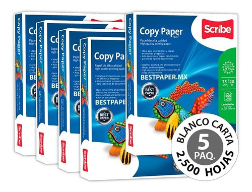 Papel Copy Paper Blanco Carta - 5 Paquetes (2,500 Hojas)