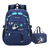 Kit Escolar Mochila Ortopédica Estuche Fiambrera Astronauta