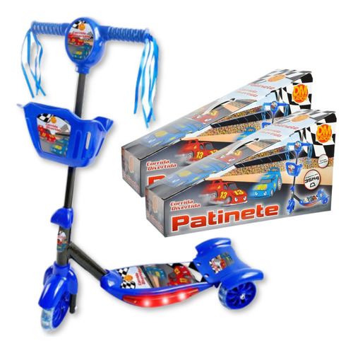 Kit Patinete Cesta Azul Menino Infantil 2 Un Luzes Led E Som