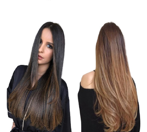 Aplique Cabelo Bio Humano Morena Iluminada 100gr 65cm 1 Tela