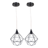 2 Pendente Aramado Diamante Luminárias Lustre Cabo Cristal P Teto Retrô Agp Ilumini Industrial Preto