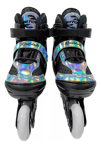 Patins Roller Inline Infantil Com Luzes Led Preto/azul 34-37