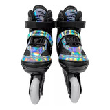 Patins Roller Inline Infantil Com Luzes Led Preto/azul 34-37