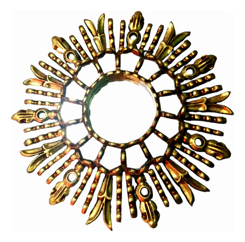 Espejo Decorativo Sol Peruano Tallado Madera, Pan Oro, 30cm