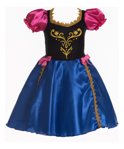 Vestido Infantil Princesa Ana Frozen Com Capa E Acessórios