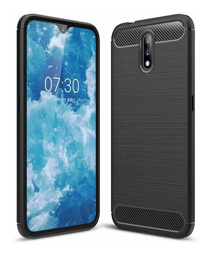 Funda Tpu Fibra Carbono Rugged Para Nokia 2.3 + Templado 5d