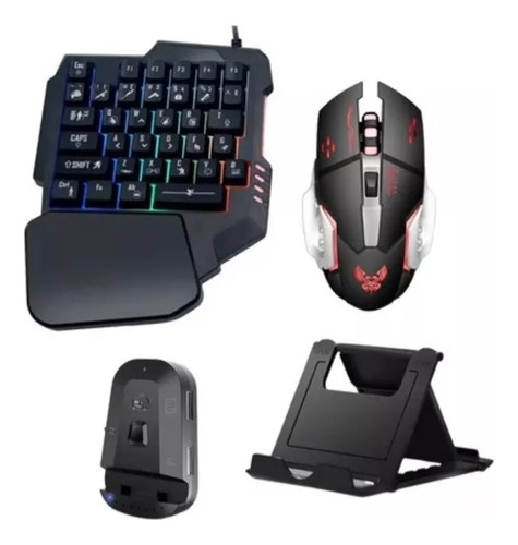 Kit Gamer Teclado Mouse Soporte Celular Adaptador Bluetooth 