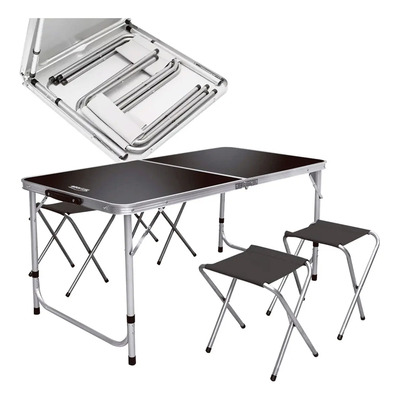 Mesa Plegable Tipo Portafolio con 4 Sillas de Lona – 1.2 m Negro | Envío gratis