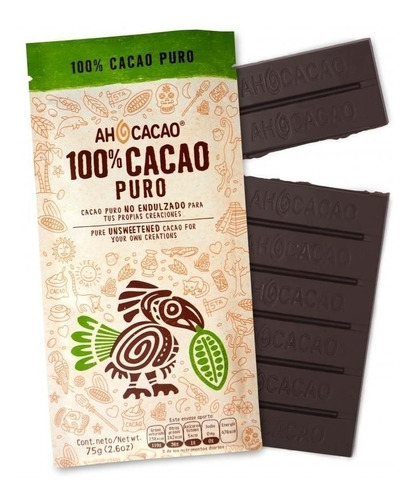 Barra De Cacao 100% Puro Sin Endulzar 75gr