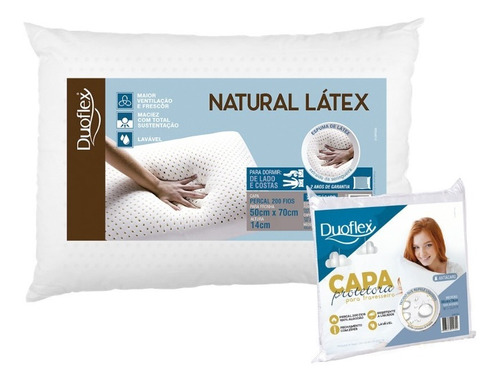 Kit 1 Travesseiro Natural Látex + 1 Capa Protetora Duoflex