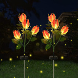 Paquete De 2 Luces Solares Para Jardín Con 4 Flores De Lirio