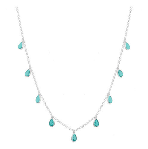 Corrente Colar Feminino Choker Com Pingentes Gotas Prata 925