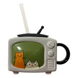 Tazón Taza Televisor Antiguo Gatos Con Bombilla 3d 400ml