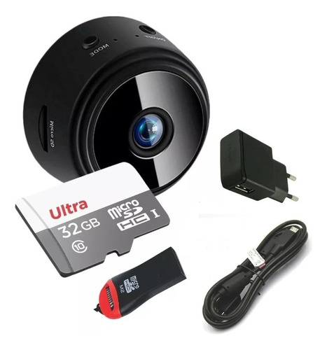 Camera Mini Espiã Redondo App Hdwificam Pro/32gb/fonte 850ma