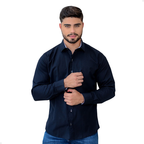 Camisa Social Masculina Slim Fit Luxo Tricoline Manga Longa