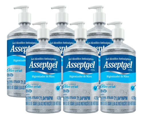 Gel Antisséptico Higienizador De Mãos 420g Asseptgel Kit C/6
