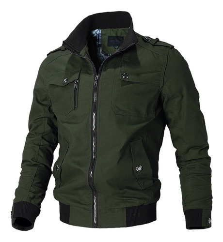 Chaqueta Militar Casual Chamarra Clásico Hombre Color Liso