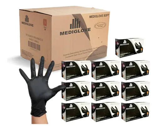 Guantes Negro De Nitrilo Mediglove Soft 10 X 100 U Bulto