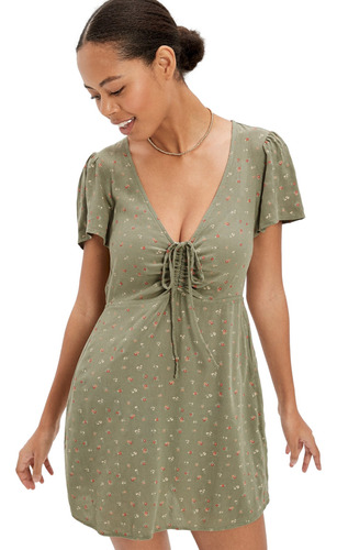 Vestido Casual American Eagle Corto Floral Frente Fruncido