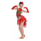 Vestido De Baile Latino Con Lentejuelas Y Borlas Para Niñas