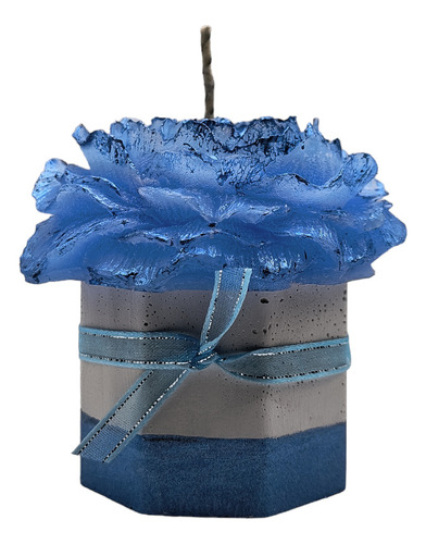 Vela Flor Peonia Con Maceta Para Eventos Color Azul