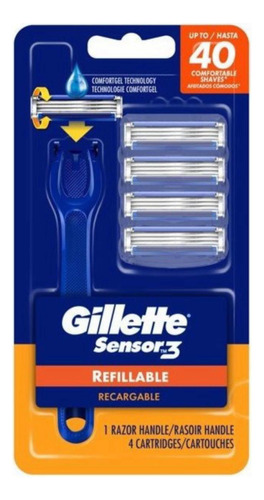 Rastrillo Gillette Sensor 3 Recargable Con 4 Cartuchos