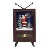 Enfeite Natal Televisão Retrô Neve Luz Som Música 14x11x25cm