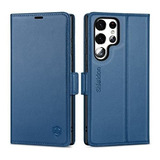 Funda Para Galaxy S22 Ultra Cuero Genuino Az Royal Bloq Rfid