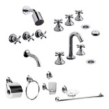 Griferia Fv Baño Completa Juego Newport 0900 + Set Accesorio