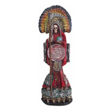 Figura Santa Muerte Azteca Con Penacho Curada 40 Cm Resina 