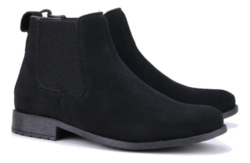 Botina Bota Chelsea Boots Em Couro Camurça Preto Envio Já | Parcelamento sem juros