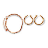 Set Pulsera Ajustable Argolla Hoop Pack Chapado Oro 18k Rosa