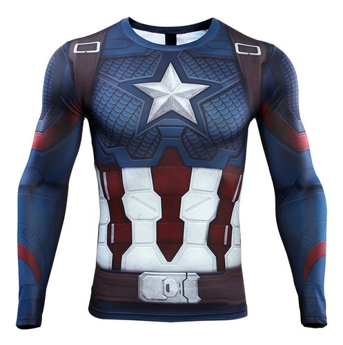 Playera De Compresión Para Hombre Capitán América De Manga