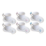 6 Xícaras De Café Wolff Cute Birds De Porcelana Branco