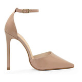 Scarpin Royalz Ankle Strap Verniz Salto Lana Nude Escuro