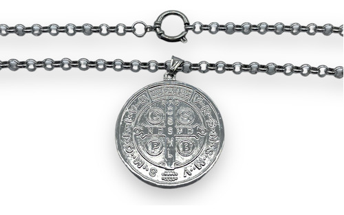 Conjunto Medalla San Benito + Cadena 60 Cm Acero Quirúrgico