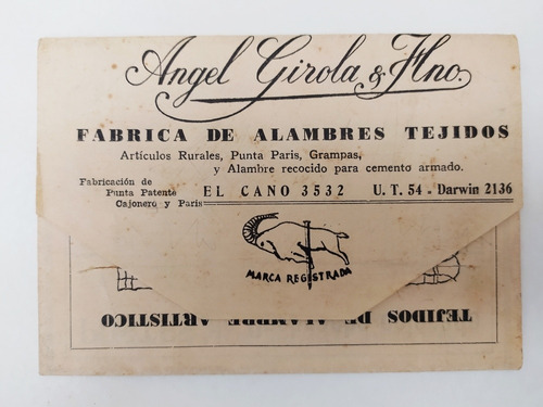 Antigua Tarjeta  Fabrica De Alambres Tejidos Girola 