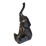 Escultura Estátua Elefante Facetado 15cm Decoração Ambiente Cor Preto