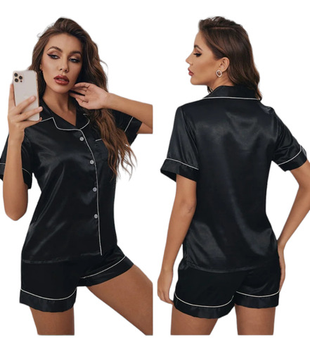 Pijama Satín Mujer Blusa Y Short