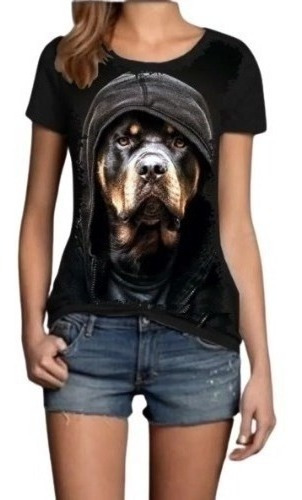 Camiseta Estiloza 3d Animais - Rottweiler Com Toca Malandro