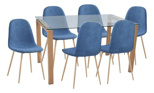 Juego De Comedor Mesa Fukui 130x80 Cm + 6 Sillas Ray Azul