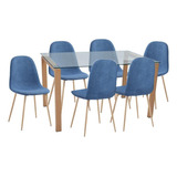 Juego De Comedor Mesa Fukui 130x80 Cm + 6 Sillas Ray Azul