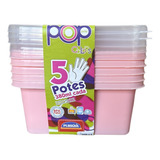 Jogo De Potes Plástico Retangular Pop 5 Pçs 380ml - Plasútil