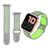 Correa Deportiva Extensible Compatible Con Apple Watch Color Gris/verde Fosforescente | 42/44/45 Mm | M/l