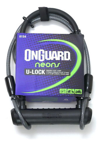 Candado Bicicleta Onguard U-lock Neon Con Cable Color Negro